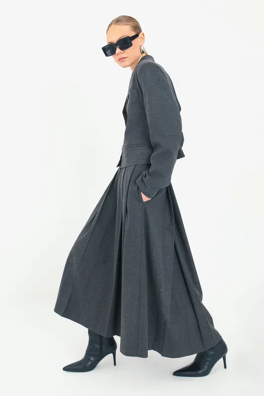 Bayan Gri Oversize Crop Blazer Ceket - BSL