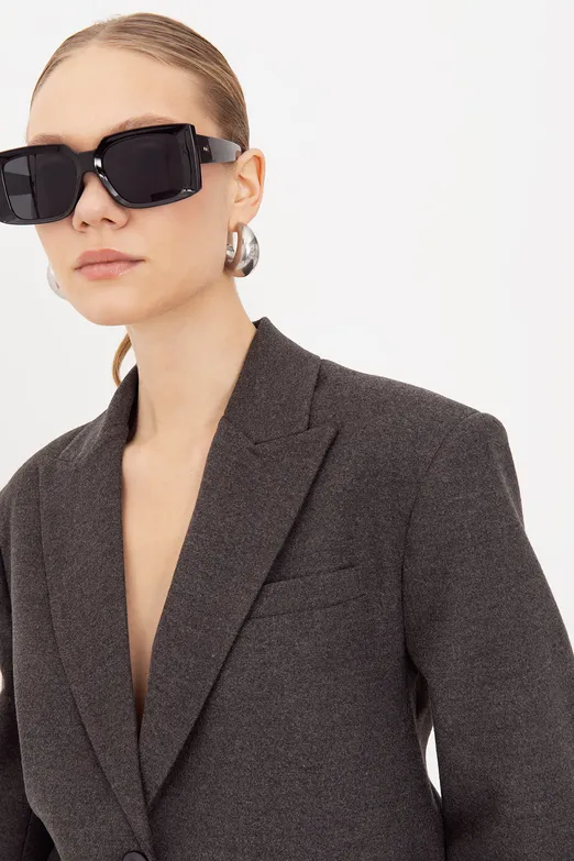 Bayan Gri Oversize Crop Blazer Ceket - BSL