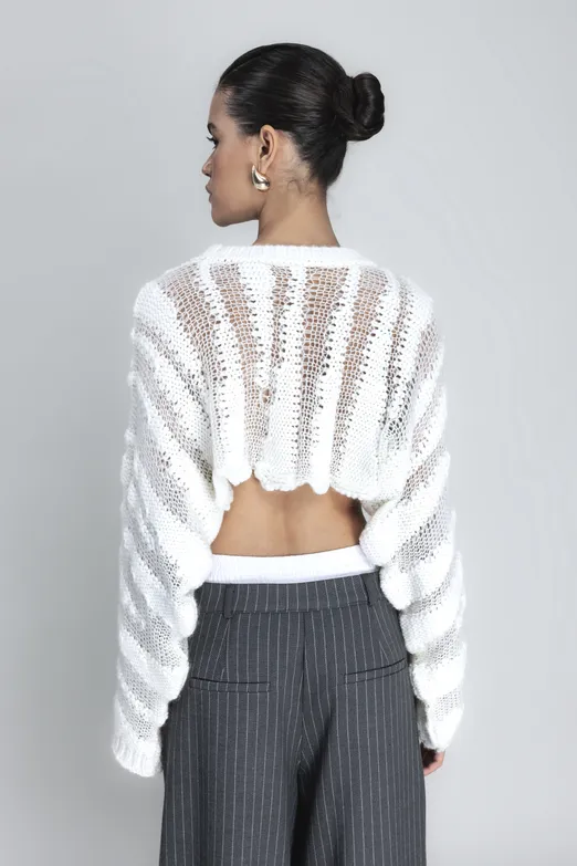 Bayan Ekru Crop Triko Bolero - BSL