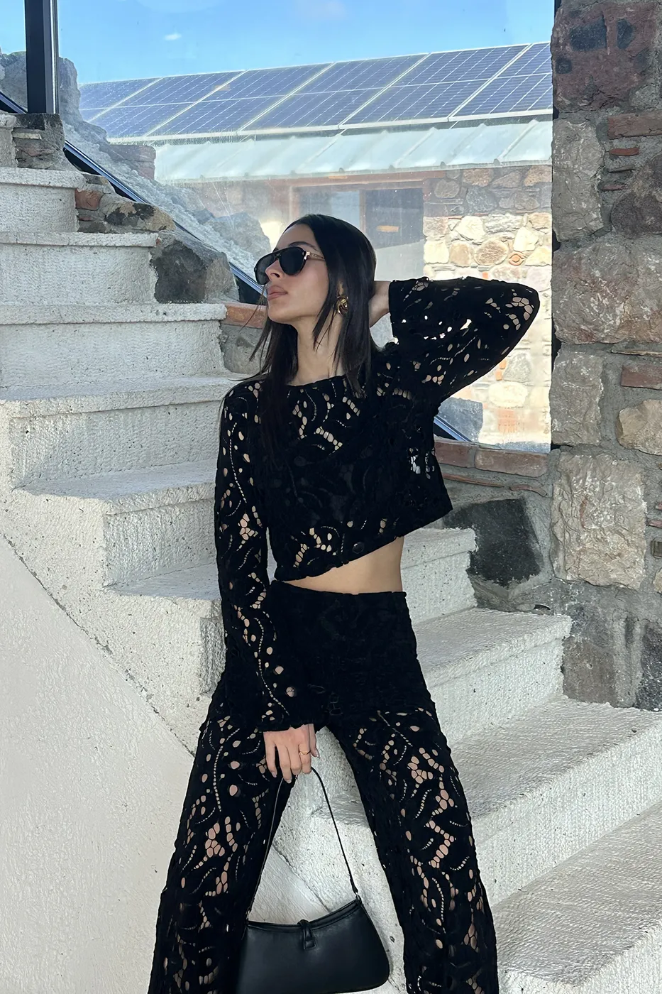 Bayan Siyah Flok Kadife Astarlı Pantolon