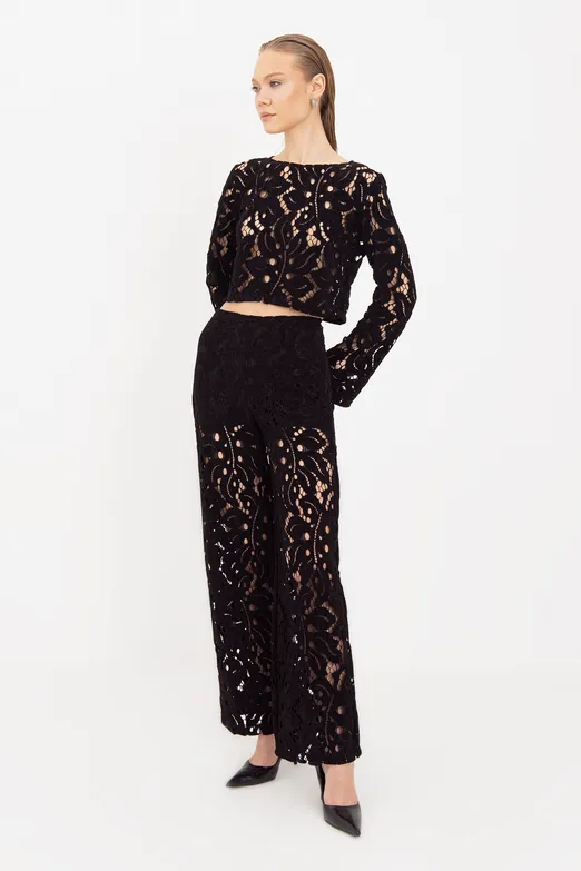 Bayan Siyah Flok Kadife Astarlı Pantolon - BSL