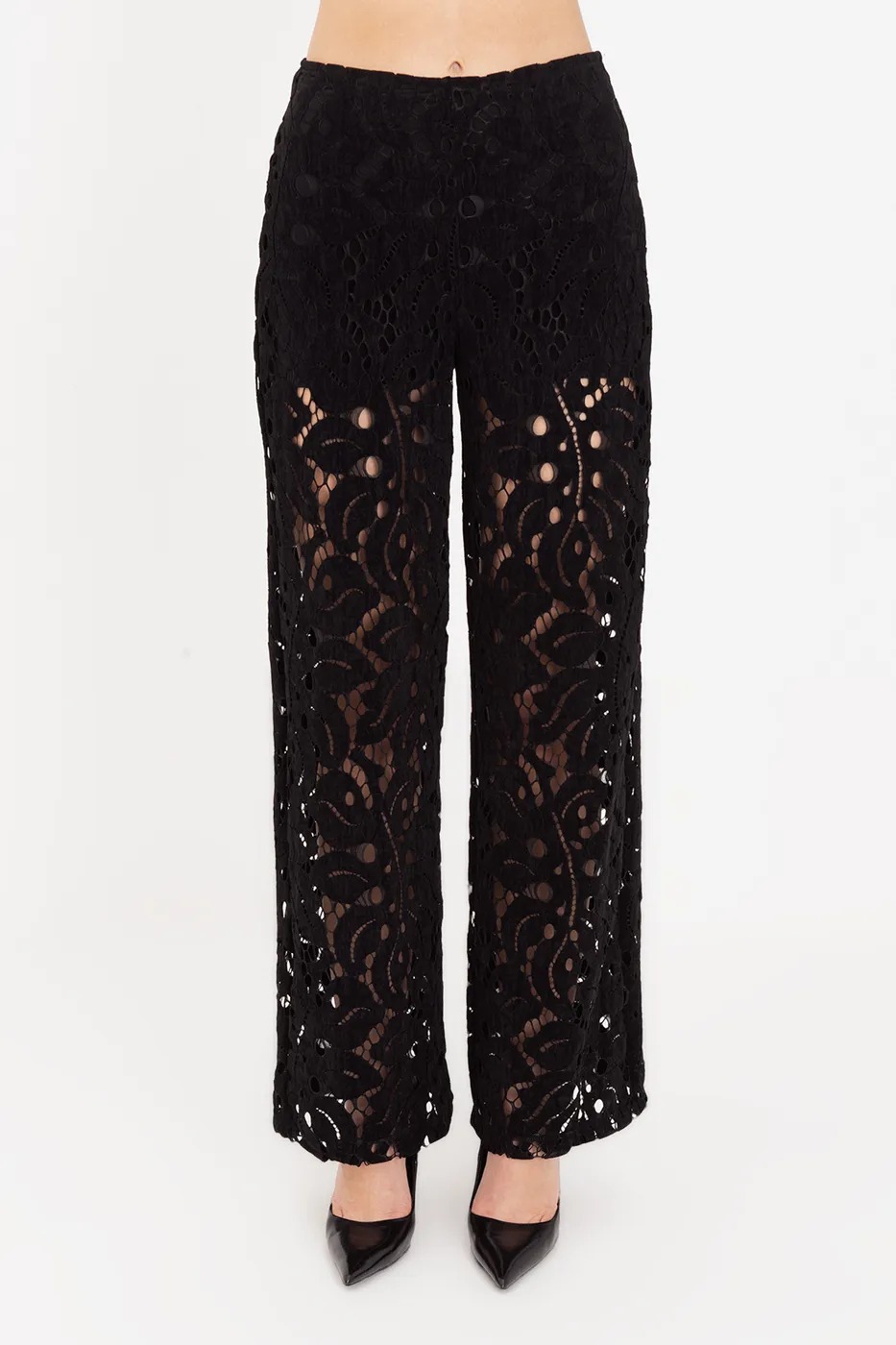 Bayan Siyah Flok Kadife Astarlı Pantolon