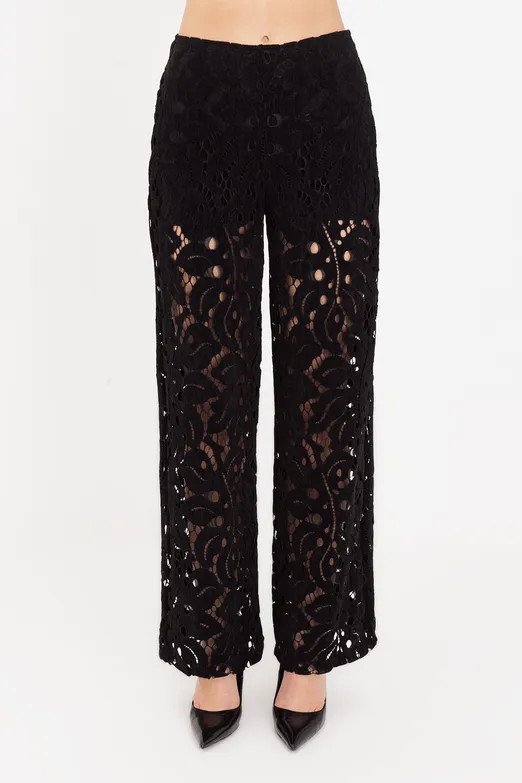 Bayan Siyah Flok Kadife Astarlı Pantolon - BSL