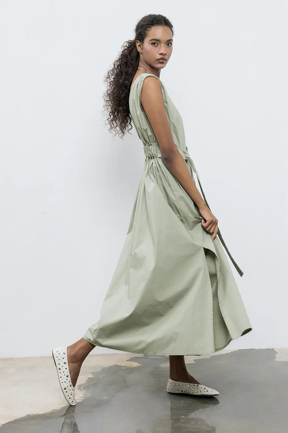 Bayan Haki Cotton Kloş Etekli  Midi Elbise