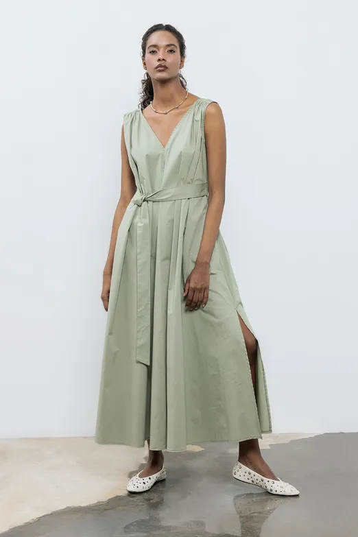 Bayan Haki Cotton Kloş Etekli  Midi Elbise - BSL