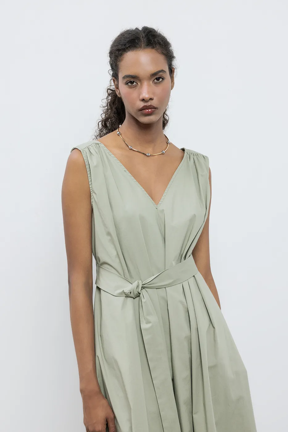 Bayan Haki Cotton Kloş Etekli  Midi Elbise