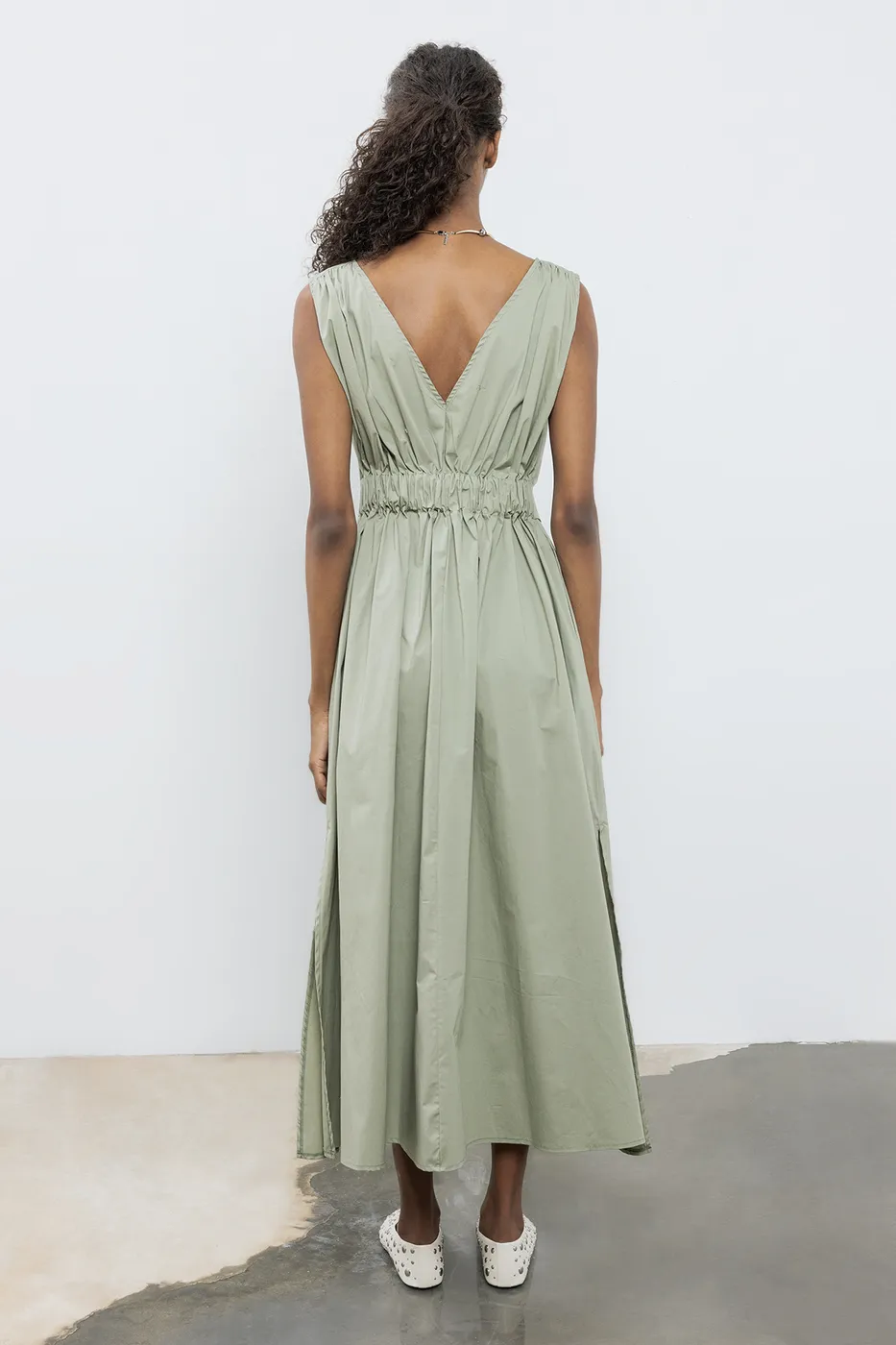 Bayan Haki Cotton Kloş Etekli  Midi Elbise