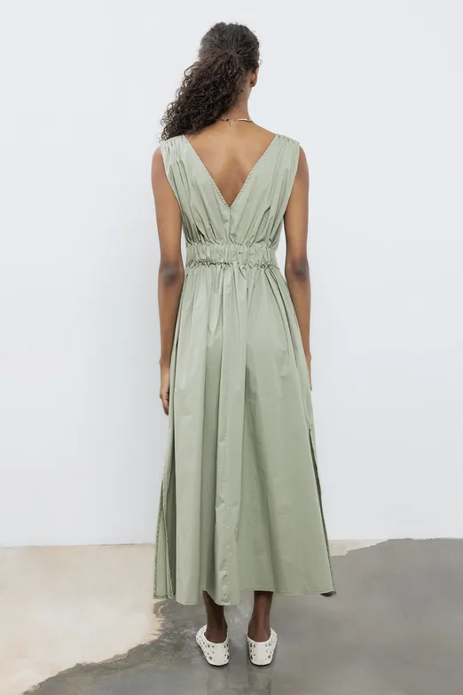 Bayan Haki Cotton Kloş Etekli  Midi Elbise - BSL