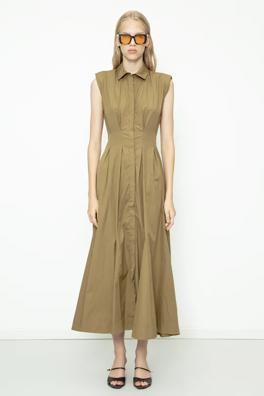 Bayan Haki Volanlı Midi Boy Gömlek Elbise - BSL