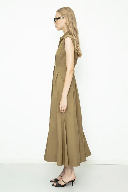 Bayan Haki Volanlı Midi Boy Gömlek Elbise - BSL