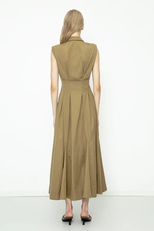 Bayan Haki Volanlı Midi Boy Gömlek Elbise - BSL