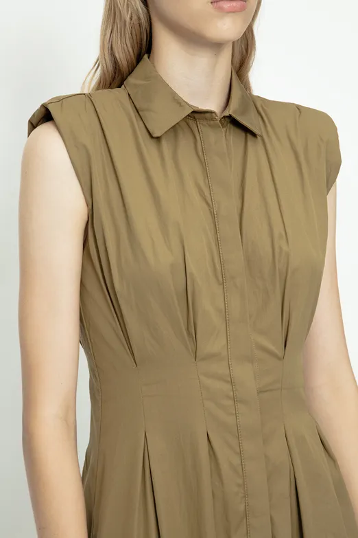Bayan Haki Volanlı Midi Boy Gömlek Elbise - BSL