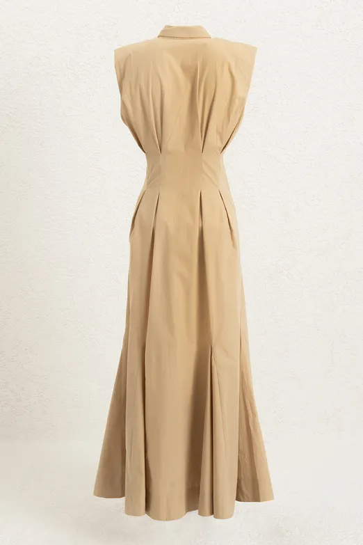 Bayan Bej Volanlı Midi Boy Gömlek Elbise - BSL