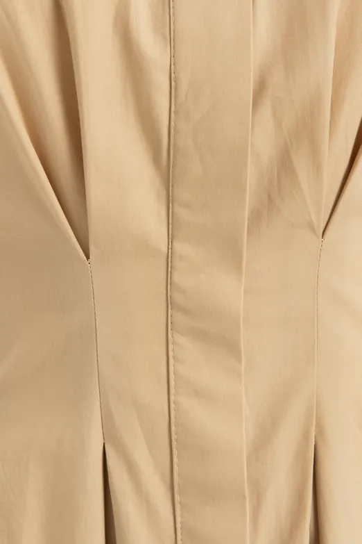 Bayan Bej Volanlı Midi Boy Gömlek Elbise - BSL