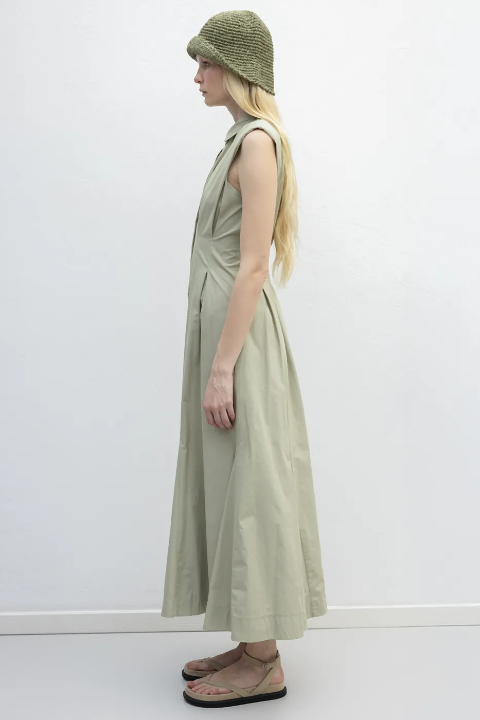 Bayan Bej Volanlı Midi Boy Gömlek Elbise