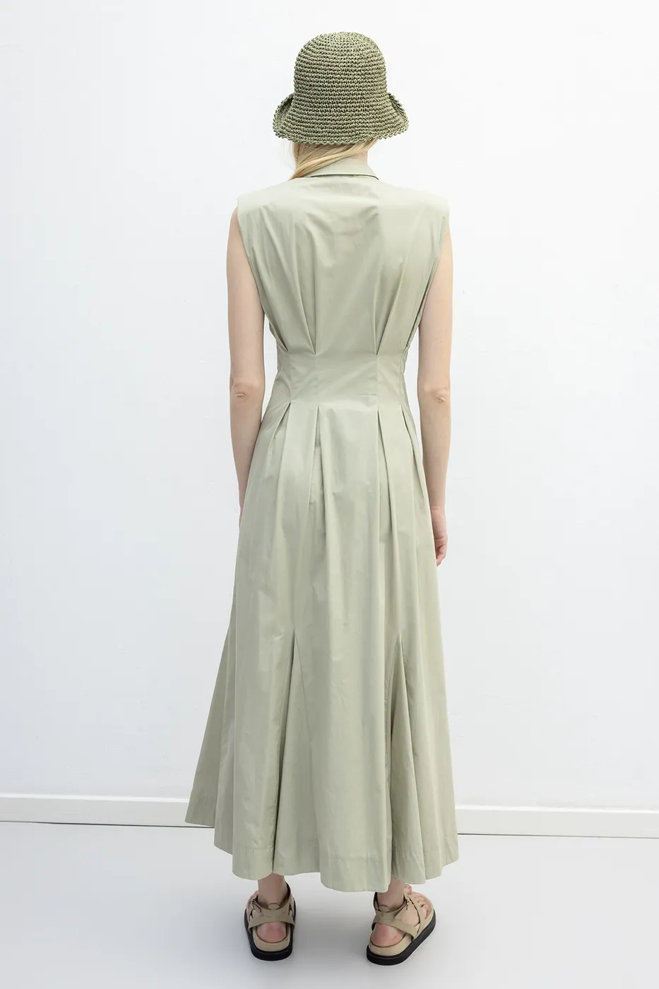 Bayan Bej Volanlı Midi Boy Gömlek Elbise