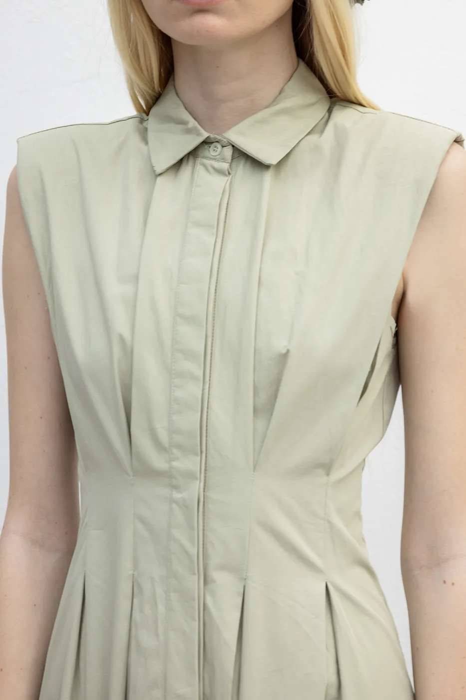 Bayan Bej Volanlı Midi Boy Gömlek Elbise