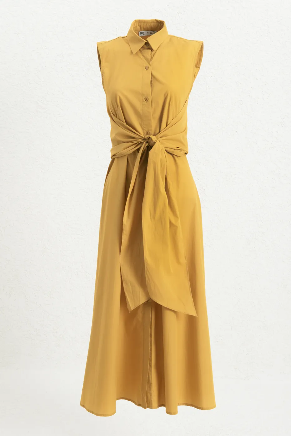 Bayan Hardal Cotton Midi  Gömlek Elbise