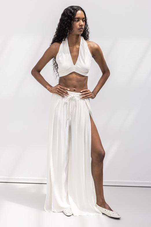 Bayan  Derin Yırtmaçlı Anvelop Bol Pantolon