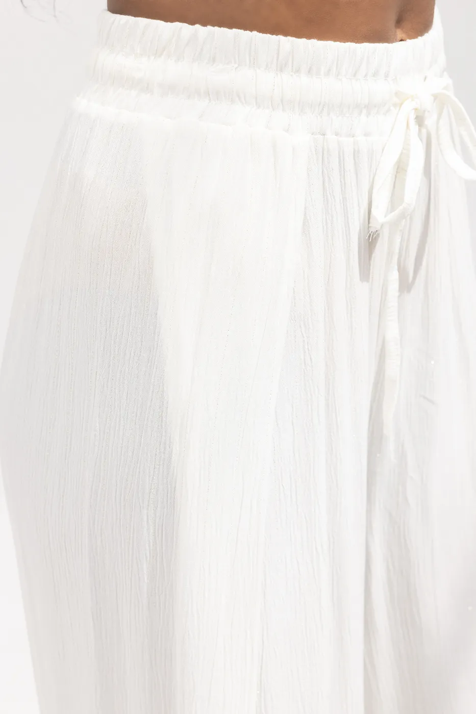 Bayan Ekru Derin Yırtmaçlı Anvelop Bol Pantolon