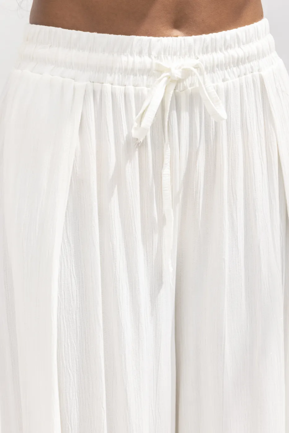 Bayan Ekru Derin Yırtmaçlı Anvelop Bol Pantolon