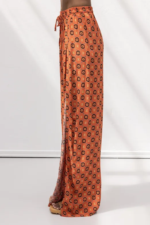 Bayan Kiremit Derin Yırtmaçlı Anvelop Bol Pantolon - BSL