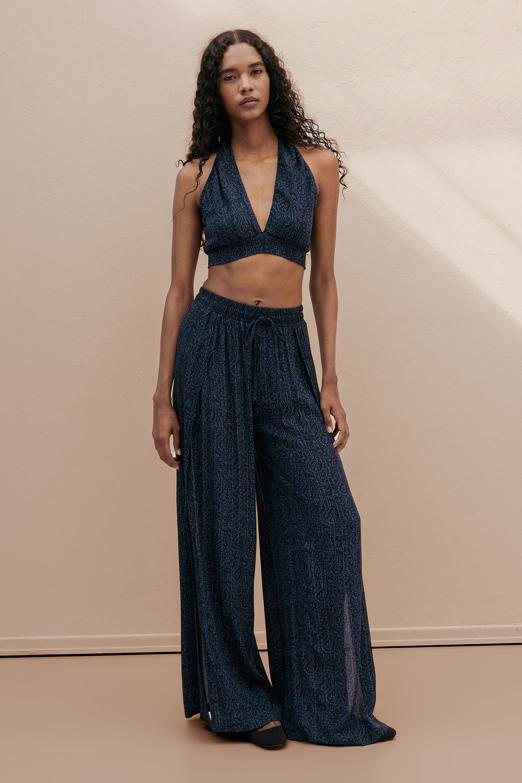 Bayan  Derin Yırtmaçlı Anvelop Bol Pantolon