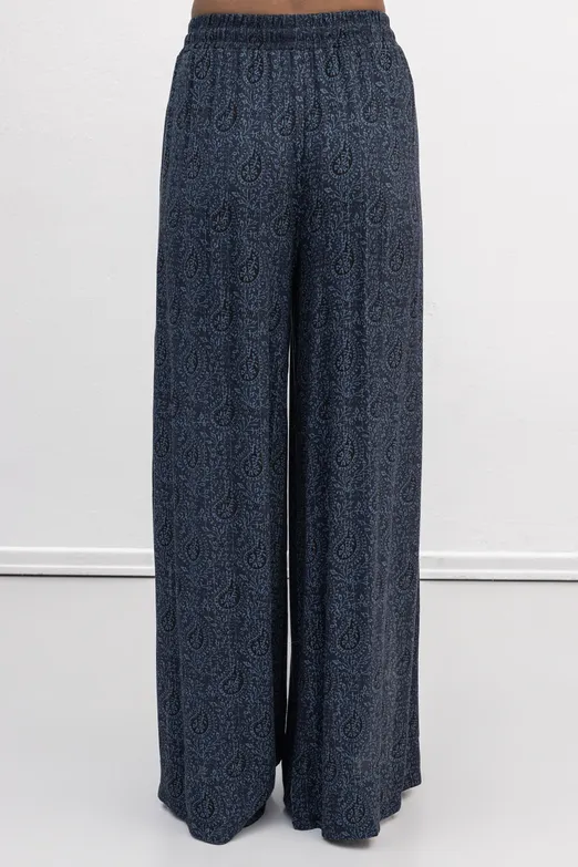 Bayan Lacivert Derin Yırtmaçlı Anvelop Bol Pantolon - BSL