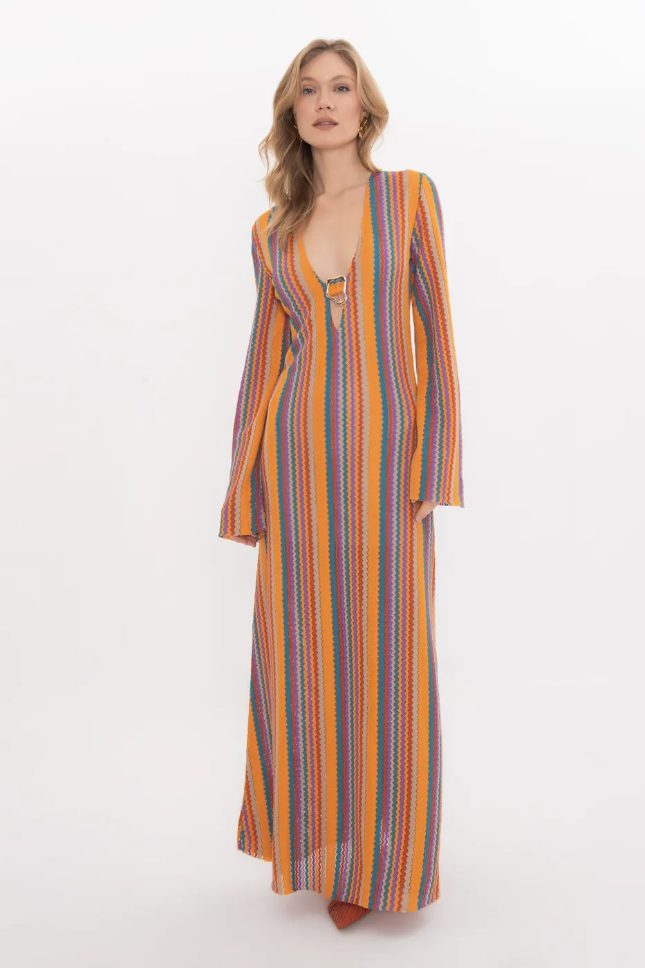 Bayan Multı Derin V Yakalı Maksi Elbise