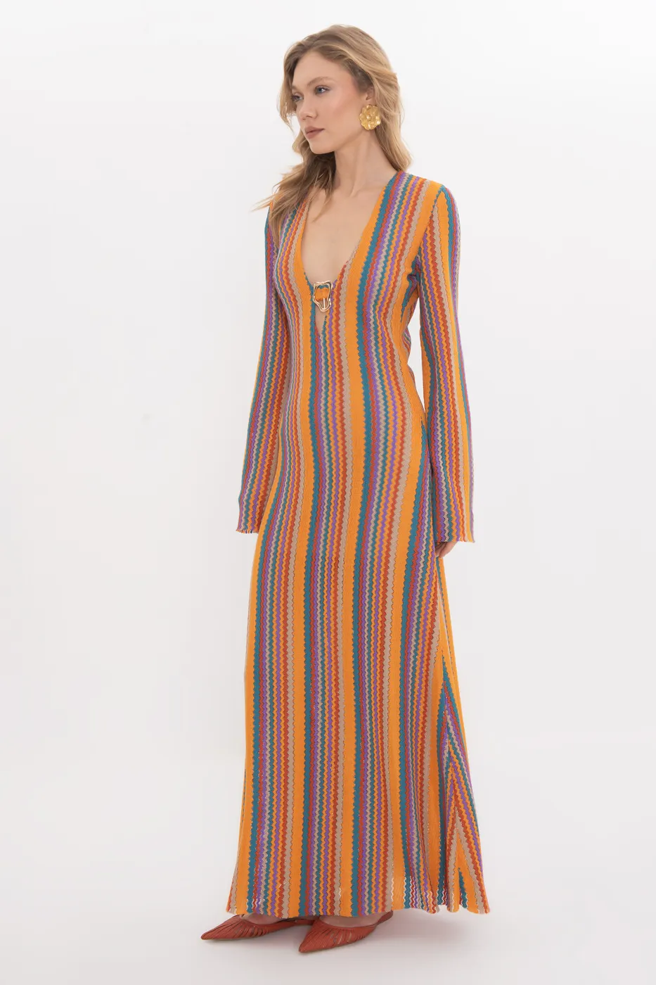 Bayan Multı Derin V Yakalı Maksi Elbise