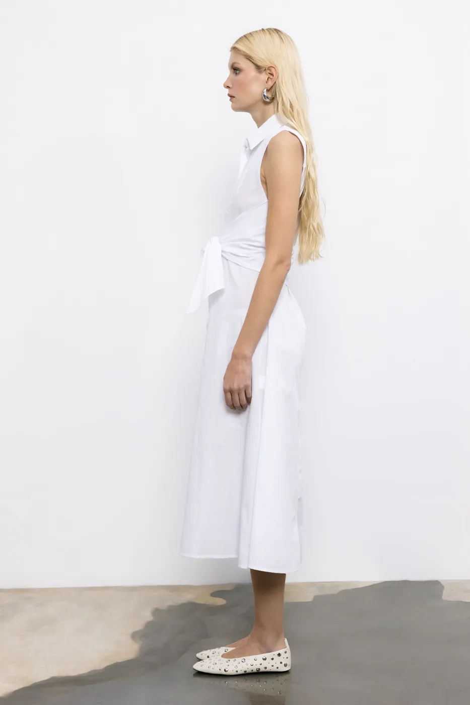 Bayan Beyaz Cotton Midi  Gömlek Elbise