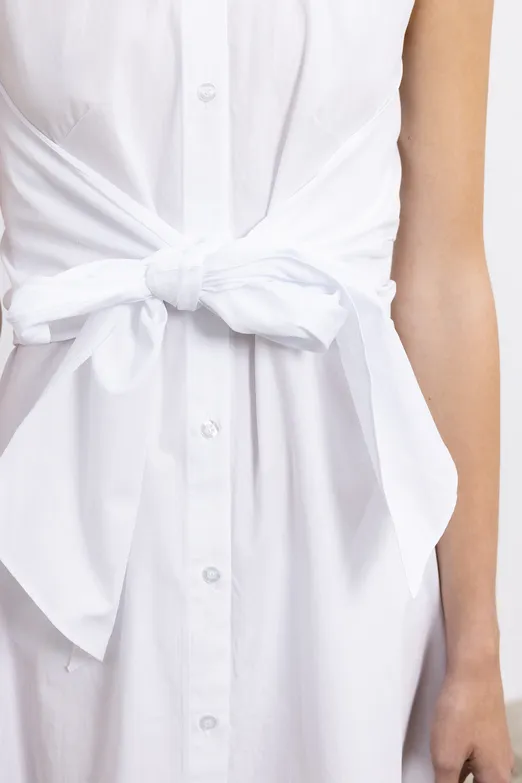 Bayan Beyaz Cotton Midi  Gömlek Elbise - BSL