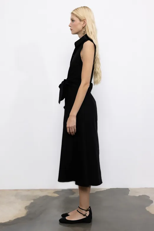 Bayan Siyah Cotton Midi  Gömlek Elbise - BSL