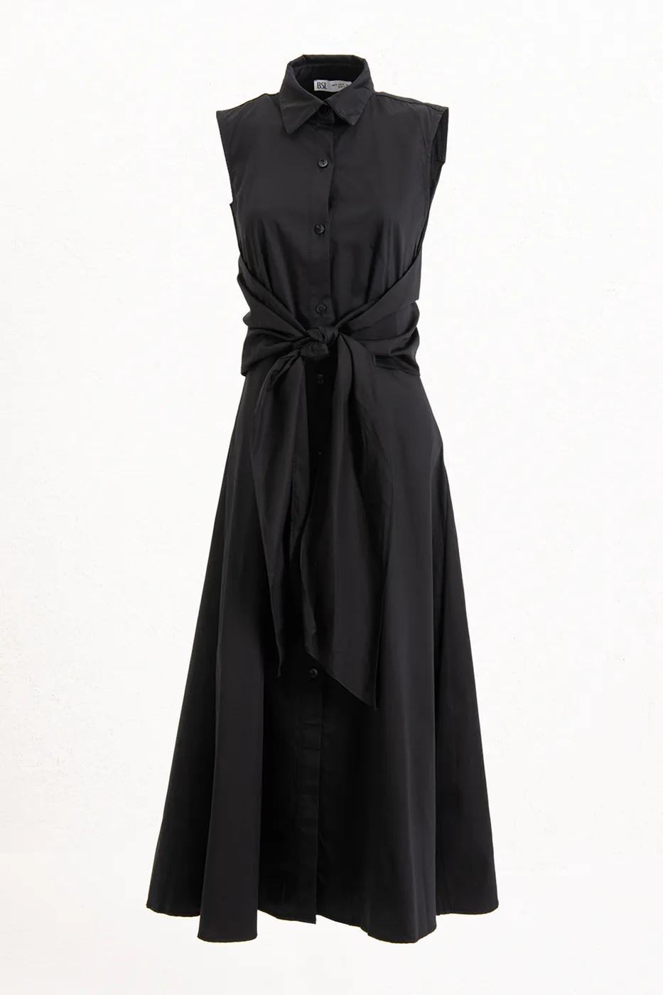 Bayan Siyah Cotton Midi  Gömlek Elbise