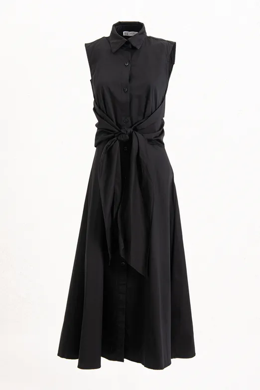 Bayan Siyah Cotton Midi  Gömlek Elbise - BSL