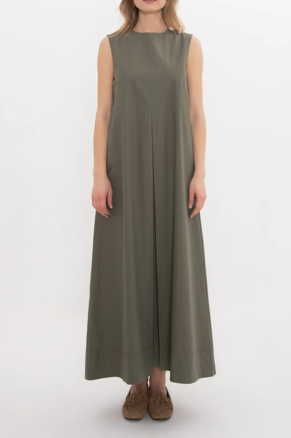 Bayan Haki Oversize Cotton Midi Elbise