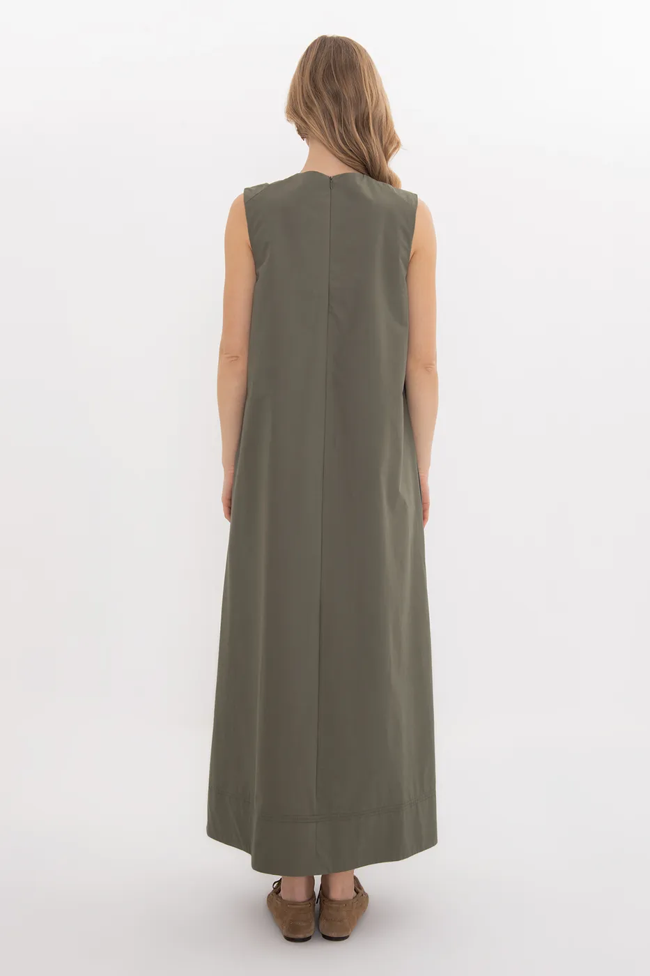 Bayan Haki Oversize Cotton Midi Elbise