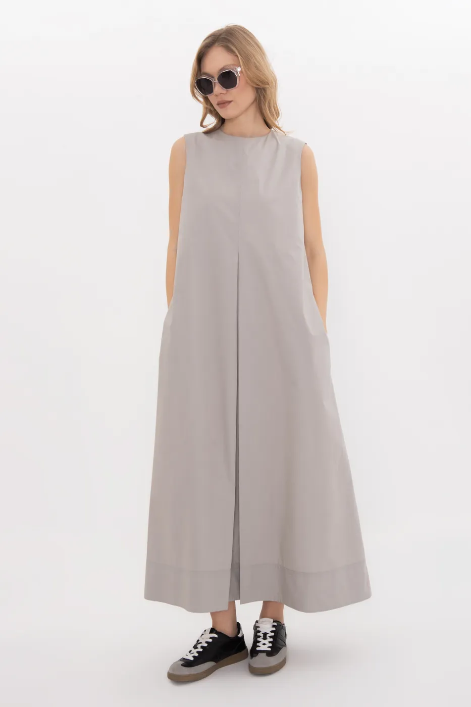 Bayan Taş Oversize Cotton Midi Elbise