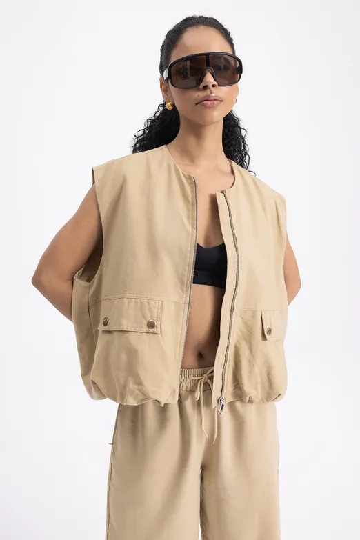 Bayan Bej Hacimli Oversize Yelek - BSL