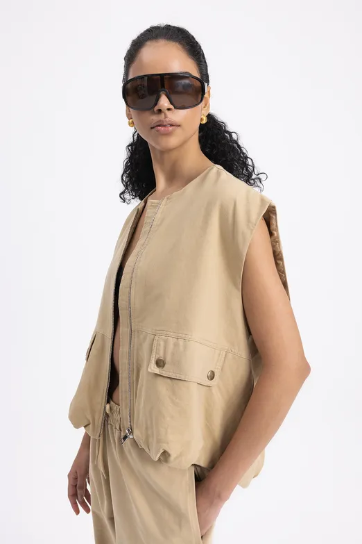 Bayan Bej Hacimli Oversize Yelek - BSL