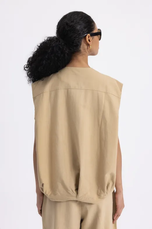 Bayan Bej Hacimli Oversize Yelek - BSL