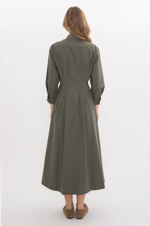 Bayan Haki Volanlı Midi Boy Gömlek Elbise - BSL