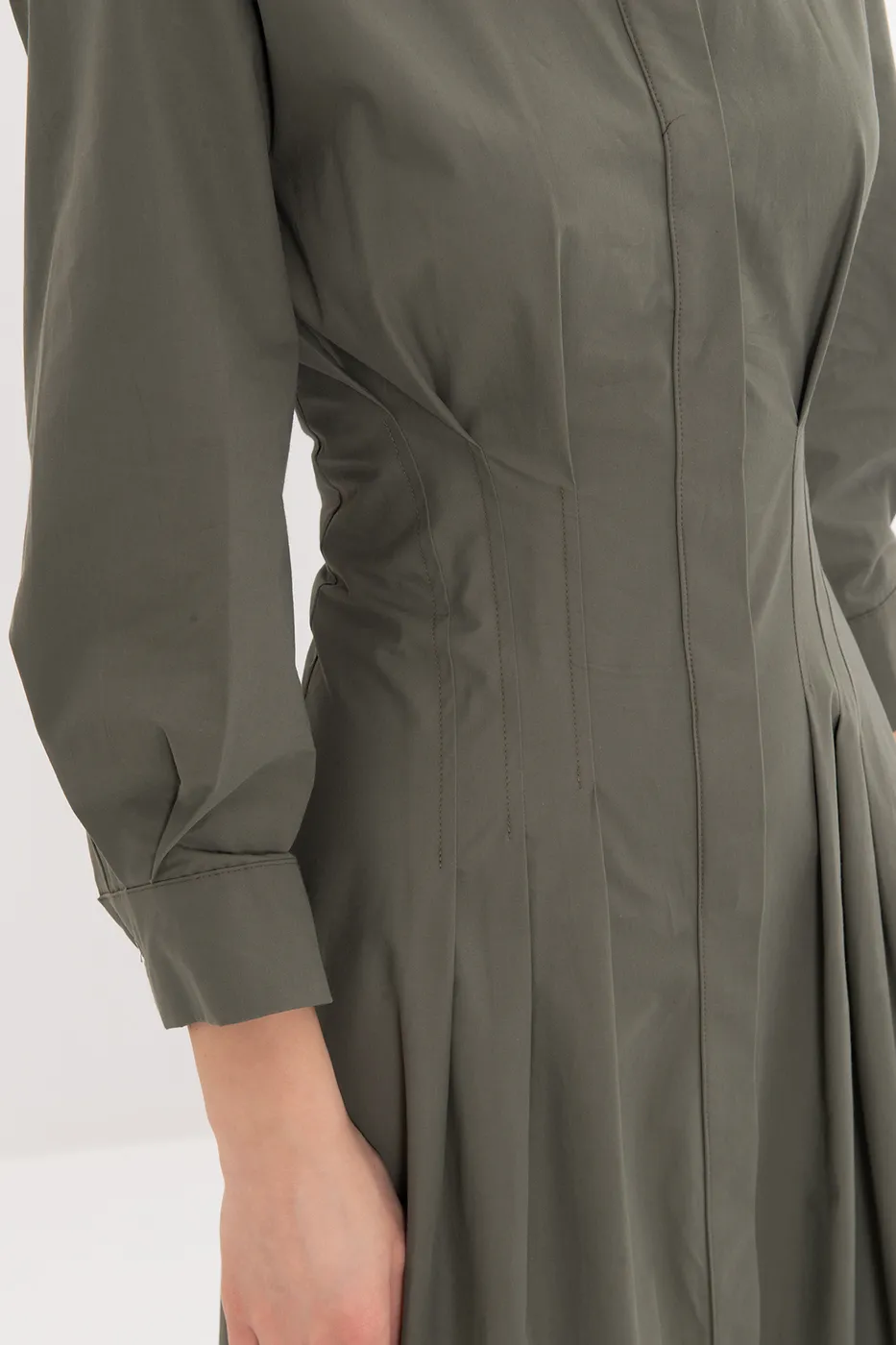 Bayan Haki Volanlı Midi Boy Gömlek Elbise