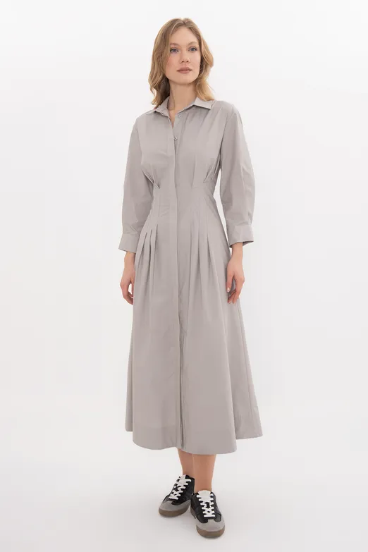 Bayan Taş Volanlı Midi Boy Gömlek Elbise - BSL