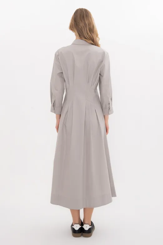 Bayan Taş Volanlı Midi Boy Gömlek Elbise - BSL