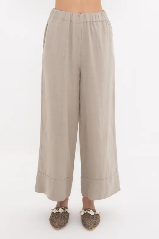 Bayan Bej %100 Keten Bol Pantolon - BSL