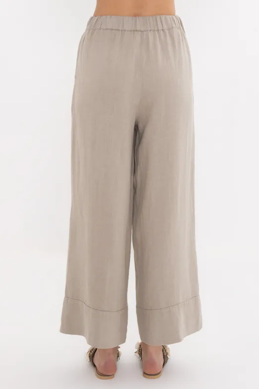 Bayan Bej %100 Keten Bol Pantolon - BSL