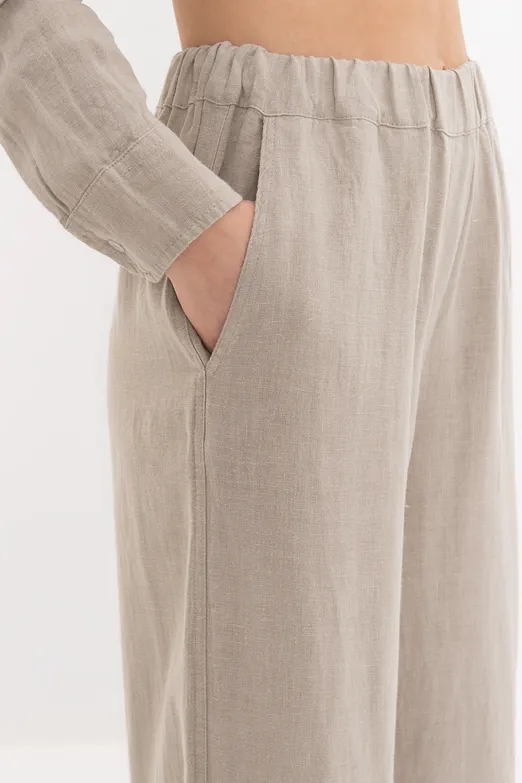 Bayan Bej %100 Keten Bol Pantolon - BSL