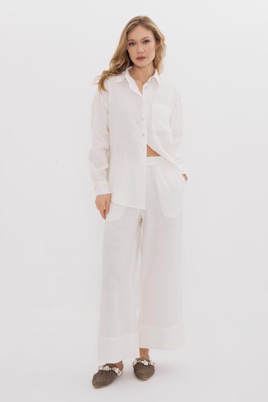 Bayan  %100 Keten Bol Pantolon