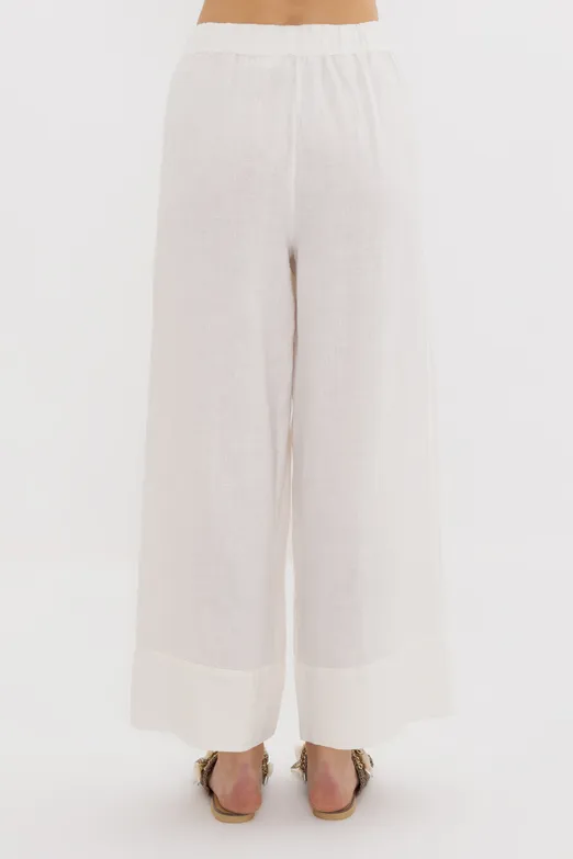 Bayan Beyaz %100 Keten Bol Pantolon - BSL